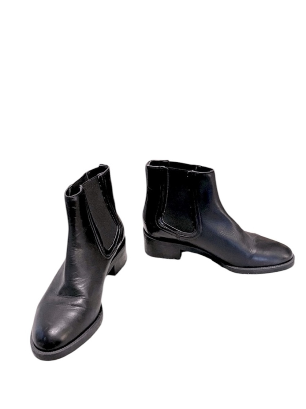 Zara Women Black Leather Crocodile Embossed Almond Toe Chelsea Ankle Booties 38